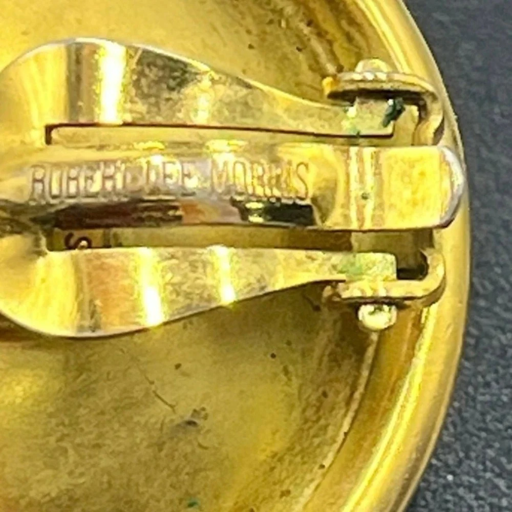 Robert Lee Morris RLM Signed Vintage Gold Tone Round Dome Clip-On Earrings